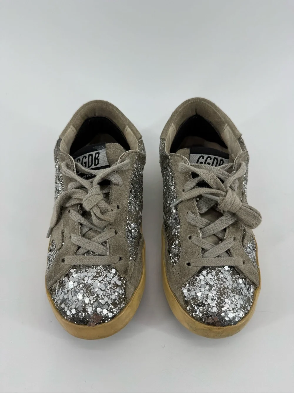 Kids Golden Goose Sparkle Lace-Up Sneaker in Silver Glitter Sequins